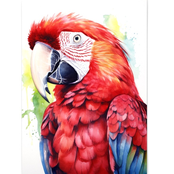 Red Macaw Parrot Bird Watercolor Wall Art Print Poster Unframed - Picture 2 of 5